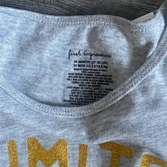 NWT First Impressions Girls Long Sleeve Ruffle 'Heart" Shirt-Gray-Size 24 Months - Picture 4 of 5